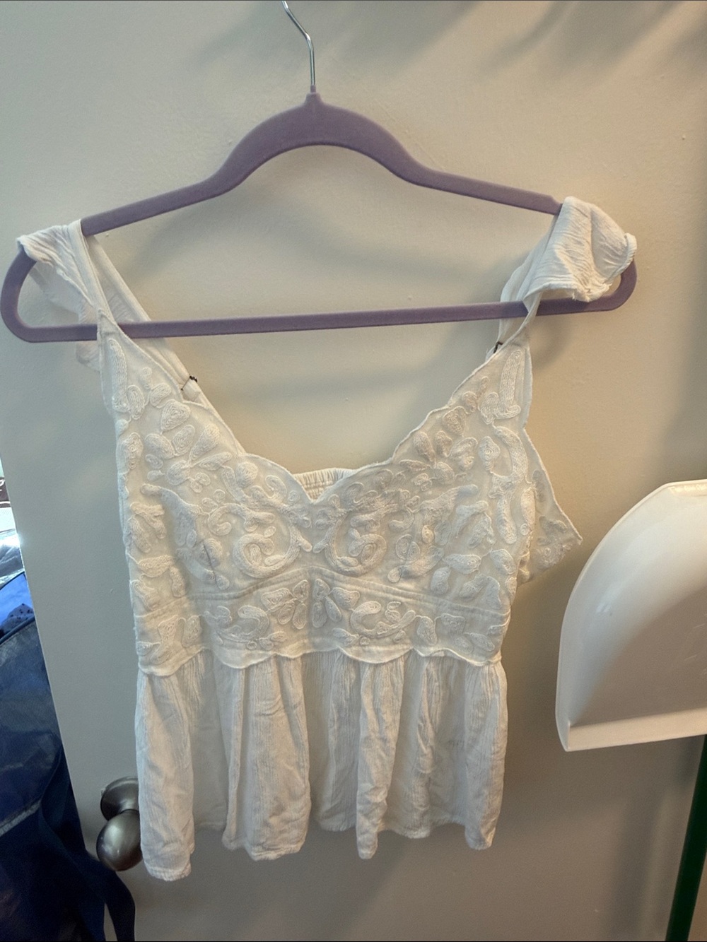 Shyanne White Embroidered Peplum Tank